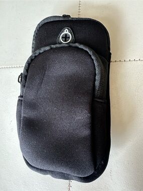 Black Compact Tech Pouch with Headphone Port